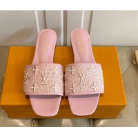 Purchase Louis Vuitton Wove Fabric Flat Slide Sandals Light Pink 711137