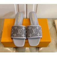 Good Looking Louis Vuitton Wove Fabric Flat Slide Sandals Grey 711138