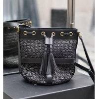 Super Quality SAINT LAURENT IN RAFFIA AND LEATHER Shoulder Bag Y998223 BLACK