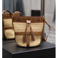 Good Product SAINT LAURENT IN RAFFIA AND LEATHER Shoulder Bag Y998223 Apricot