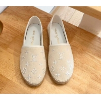 Low Price Louis Vuitton Starboard Flat Espadrilles in Monogram Embroidered Cotton Beige/White 711146