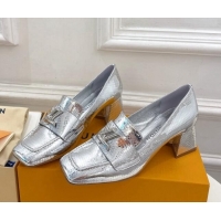 Top Grade Louis Vuitton Shake Loafers 5.5cm in Metallic Snakeskin-Like Leather Silver 718072