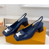 Best Price Louis Vuitton Shake Slingback Pumps 5.5cm in Epi Patent Leather Navy Blue 718077