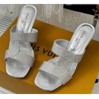 Luxury Discount Louis Vuitton Sparkle Crystal Allover Slide Sandals 6.5cm Silver 719050