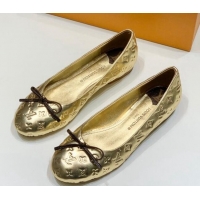 Luxury Cheap Louis Vuitton Nina Flat Ballerinas in Metallic Monogram Leather Gold 725056