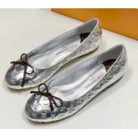 Modern Louis Vuitton Nina Flat Ballerinas in Metallic Monogram Leather Silver 725057