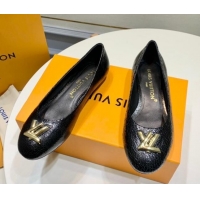 Duplicate Louis Vuitton Nina Flat Ballerinas in Crinkled Leather with LV Black 725060