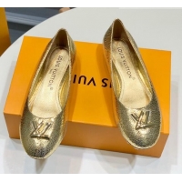 Luxurious Louis Vuitton Nina Flat Ballerinas in Crinkled Metallic Leather with LV Gold 725062