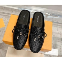 1:1 aaaaa Louis Vuitton Gloria Flat Loafer Mules with Bow in Monogram Leather Black 728035