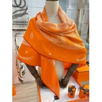 Luxurious Hermes Cashmere & Silk Square Shawl Scarf 140x140cm H42505 Orange 2023