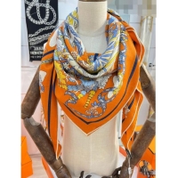 Best Quality Hermes Cashmere & Silk Square Shawl Scarf 140x140cm H42508 Orange 2023