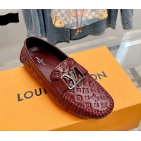 Good Quality Louis Vuitton Gloria Flat Loafer with LV Band in Monogram Leather Dark Red 728038