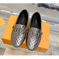 Grade Quality Louis Vuitton Gloria Flat Loafer with LV Band in Metallic Monogram Leather 728039