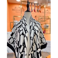 Top Quality Hermes Cashmere & Silk Square Shawl Scarf 140x140cm H42630 White/Black 2023