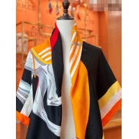 Top Grade Hermes Cashmere & Silk Square Shawl Scarf 140x140cm H42632 Black/Orange 2023