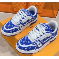 Best Grade Louis Vuitton LV Trainer Sneakers in Monogram Textile Blue 801096