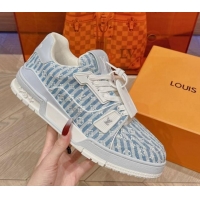 Unique Style Louis Vuitton LV Trainer Sneakers in Striped Monogram Canvas Blue 801098