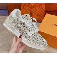 Low Price Louis Vuitton LV Trainer Sneakers in Striped Monogram Canvas Beige 801099