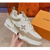 Stylish Louis Vuitton LV Skate Sneakers in Leather and Mesh Beige 801102