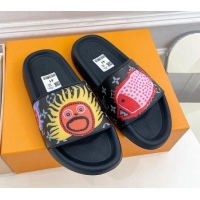 Best Product Louis Vuitton LV x YK "Faces" Monogram Canvas Slide Sandals Black 809062