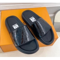 Best Grade Louis Vuitton Glazed Monogram Slide Sandals Black 809068