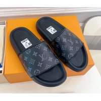 Stylish Top Design Louis Vuitton Monogram Canvas Slide Sandals Black 809071