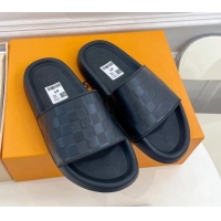 Good Looking Louis Vuitton Damier Leather Slide Sandals Black 809074