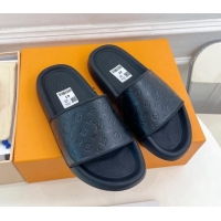 Best Product Louis Vuitton Monogram Leather Slide Sandals Black 809075