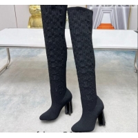 Top Grade Louis Vuitton Silhouette Knit Heel High Boots 10cm Black LV08141 814090