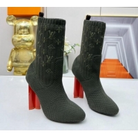 Classic Hot Louis Vuitton Silhouette Knit Heel Ankle Boots 10cm Green LV08141 814093