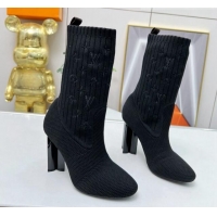 Pretty Style Louis Vuitton Silhouette Knit Heel Ankle Boots 10cm Black LV08141 814094