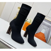 Top Design Louis Vuitton Silhouette Knit Heel Ankle Boots 10cm Black LV08143 814100