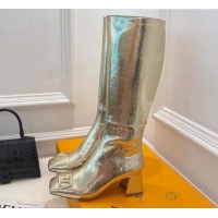 Purchase Louis Vuitton Shake Heel High Boots 5.5cm in Snakeskin-Like Leather Gold 821038