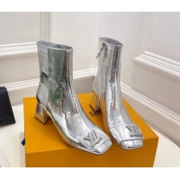 Grade Louis Vuitton Shake Heel Ankle Boots 5.5cm in Snakeskin-Like Leather Silver 821042