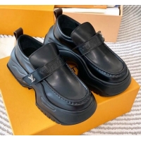 Hot Style Louis Vuitton LV Archlight 2.0 Platform Loafers in Glazed Leather Black 821048