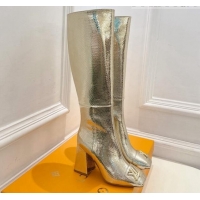 Good Quality Louis Vuitton Shake Heel High Boots 9cm in Snakeskin-Like Leather Gold 831033