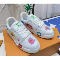 Good Quality Louis Vuitton LV Trainer Sneakers in "Faces" Printed Leather White 902085