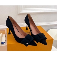 Good Quality Louis Vuitton Blossom Pumps with Bow 8cm in Suede Black 1ACART