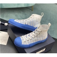 Stylish Dior B23 High-top Sneakers in Blue/White Dior Oblique Canvas 236221