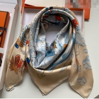 Top Quality Hermes 100% Silk Square Scarf 90x90cm H51630 Beige 2023