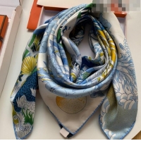 Popular Style Hermes 100% Silk Square Scarf 90x90cm H51627 Blue 2023