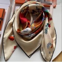 Famous Brand Hermes 100% Silk Square Scarf 90x90cm H51622 Beige 2023