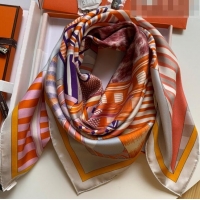 Promotional Hermes La Selle Imaginaire 100% Silk Square Scarf 90x90cm H51619 Orange/Grey 2023