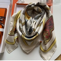 Affordable Price Hermes 100% Silk Square Scarf 90x90cm H51809 Beige/Blue 2023