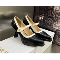 Luxury Dior Mary Janes Pumps 8cm in Perforated Calfskin Black/White 605018