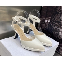 Shop Duplicate Dior Calfskin Pumps 8cm with Ankle Strap White 605019