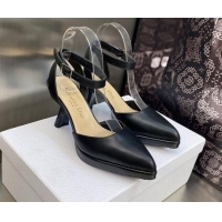 Low Cost Dior Calfskin Pumps 8cm with Ankle Strap Black 605020