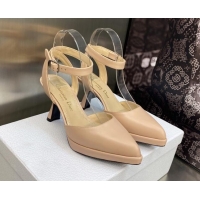 Discount Dior Calfskin Pumps 8cm with Ankle Strap Beige 605021