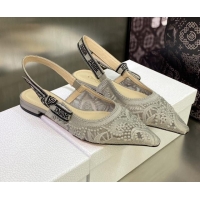 Top Grade Dior J'Adior Slingback Ballerina Flat in Grey Macrame Embroidered Cotton 605035