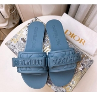 Best Grade Dior Dio(r)evolution Flat Slide Sandals in Quilted Cannage PVC Denim Blue 605053